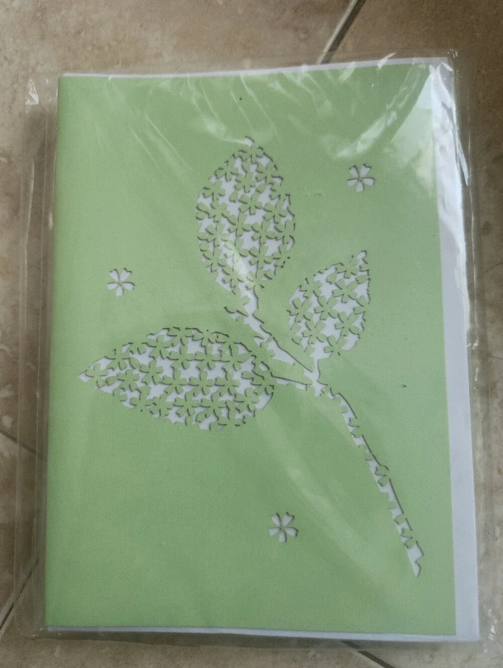 Light Green Leaf/Floral Die-Cut Coordinating Blank Notecards & Envelopes, New